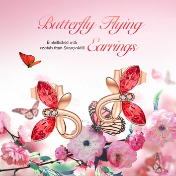 CVU Kvinder Guld Øreringe Smykker Prydet med krystaller fra Swarovski Søde 18K Rosa Guld Butterfly Øreringe, Mode Smykker