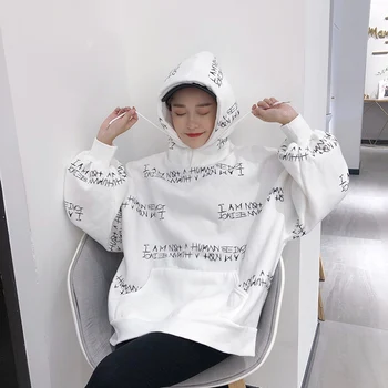 Harajuku Hættetrøjer Efteråret Kvinder 2020 Mode Brev Udskrivning Hætte Sweatshirt langærmet Casual Løs Pullover Toppe Streetwear
