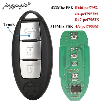Jingyuqin Smart Fjernbetjening Nøgle 3 Knapper for NISSAN Qashqai X-Trail TIIDA SYLPHY Bil 433.92 MHz/315Mhz Chip 4A ID46 ID47
