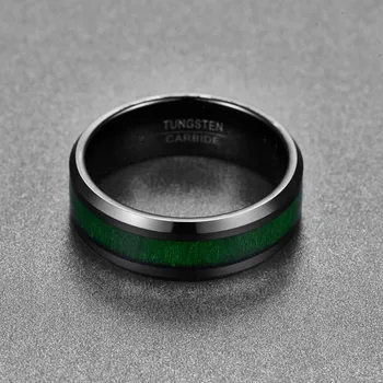 2018 Vintage Bredde 8mm mænds smykker ringe med grønne linje Indlagt Ahorn Galvaniseret Sort Tungsten Stål Ring til salg
