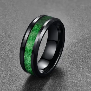 2018 Vintage Bredde 8mm mænds smykker ringe med grønne linje Indlagt Ahorn Galvaniseret Sort Tungsten Stål Ring til salg