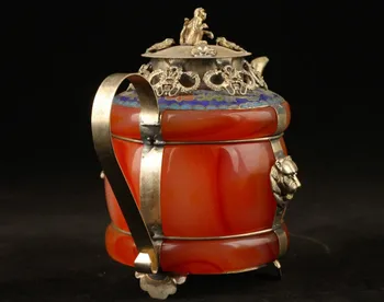 Collectible Indrettet Gamle Håndarbejde Jade Cloisonne Tibet Silver Dragon Te Pot