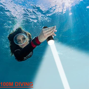 Professionel dykker led lommelygte 100m undervands lys dykke fakkel genopladelige xm l2 hånd lampe 26650 led dykke lommelygte