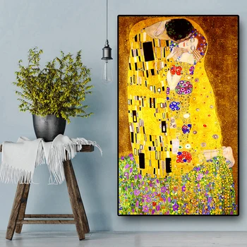 Klassisk Kunstner Gustav Klimt kys Abstract Olie Maleri på Lærred Print Plakat Moderne Kunst Væg Billeder Til stuen Cuadros