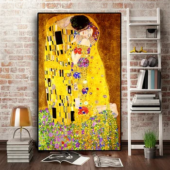 Klassisk Kunstner Gustav Klimt kys Abstract Olie Maleri på Lærred Print Plakat Moderne Kunst Væg Billeder Til stuen Cuadros