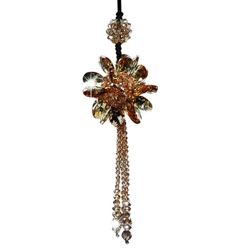 Elegante Perler, Blomst Vedhæng Bil Interiør Rearview Spejl Hængende Ornament Perler Kvaster Skinnende Fine Fine Håndværk