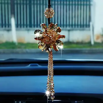 Elegante Perler, Blomst Vedhæng Bil Interiør Rearview Spejl Hængende Ornament Perler Kvaster Skinnende Fine Fine Håndværk