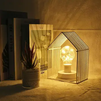 VKTECH 3D-Lampe Retro House Form LED Pære Nat Lampe kobbertråd Bryllup Home Party Indretning Til Soveværelse Dekoration Fødselsdag Gaver