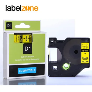 5pcs 12mm Sort 45018 på gule kompatible dymo D1 12mm label printer 45015 laminerede label tape til LabelManager 160 printer