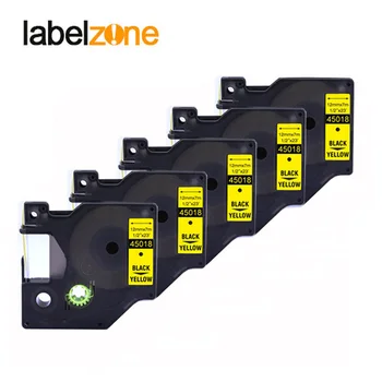 5pcs 12mm Sort 45018 på gule kompatible dymo D1 12mm label printer 45015 laminerede label tape til LabelManager 160 printer