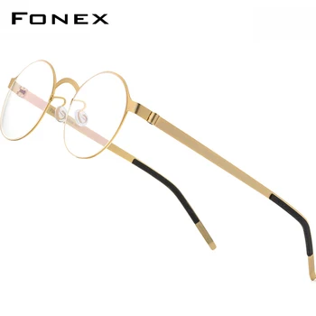 FONEX Legering Recept Briller til Mænd Vintage Runde koreanske Skrueløs Brillerne Optisk Brand Designer Briller Ramme Kvinder 98626