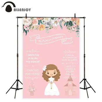 Allenjoy første altergang dekoration part photophone baggrund pink blomst pige Invitation bord på baggrund photobooth photocall