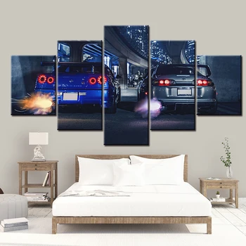 5 Stykke HD Printe Store Skyline Gtr VS Supra Bil Moderne Dekorative Malerier på Lærred Væg Kunst til Hjemmet Indretning Wall Decor