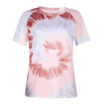 2020 Sommeren Nye Tie Dye Farverige Print T-Shirt til Kvinder, Piger Casual Korte Ærmer O-Neck Tops Pullovere Plus Size Kvinder Tees