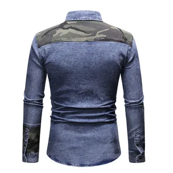 NEGIZBER 2021 spring Jeans Skjorte Mænd Casual Camouflage Patchwork langærmet Shirts til Mænd Top Kvalitet Herre Denim Skjorter Streetwear