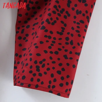 Tangada Forår Mode Kvinder Rød Leopard Kjole med Knapper Streathy Talje Lange Ærmer Kontor Damer Mini Kjole SL233