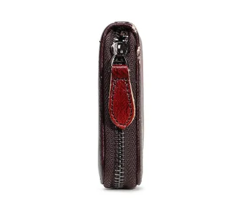 Genuine leather long purse zip embroider wallet for women