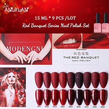 ANLYLAN Red Nail Art Gel, 15 ML Søm Farve, UV-LED-Gel Sæt Neglelak Kit Long-varig Macaron Soak off Gel Lak Nail Art