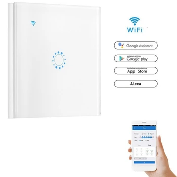 WiFi Smart Light Skifte Skærm Touch Trådløse Smart Vægafbrydere Fjernbetjening, Sort / Hvid 3 1/2/3 Bande