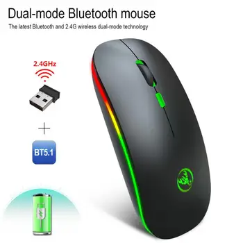 Bluetooth5.1 LED-Baggrundsbelyst Genopladelige Trådløse Lydløs Mus USB-Mus Ergonomisk Optisk Gaming Mus Til Stationær PC, Bærbar Mus