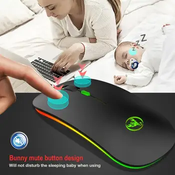 Bluetooth5.1 LED-Baggrundsbelyst Genopladelige Trådløse Lydløs Mus USB-Mus Ergonomisk Optisk Gaming Mus Til Stationær PC, Bærbar Mus