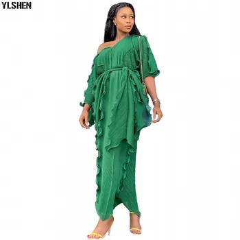 Ny Stil Afrikanske Kjoler til Kvinder Dashiki Falbala Afrikanske Tøj Kjole Bazin Sexet Stropløs, V-hals Lange Afrika Maxi Kjole Kvinde