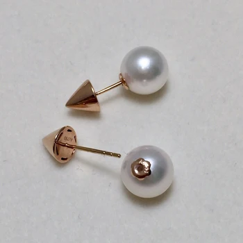 Sinya Naturlige Runde perler 18k guld stud øreringe til kvinder, piger Konisk design, skrue, stramme for DIY bære fine smykker Hot salg