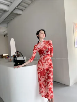 Kinesisk Stil Qipao Kvinder Sexet Slank Cheongsam Vintage Kjole Natklub Bodycon Festlig Aften Kjoler Oriental Tøj Vestidos