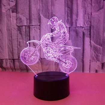7 Farve 3D LED Nat Lys Motocross Cykel, Børn, Dreng, Børn, Farverige Atmosfære Lampe Tryk på Control nytår Gave