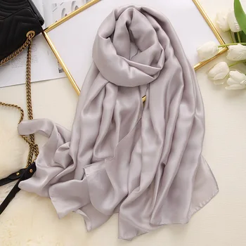 2021 Mode til Kvinder, Ren Silke Tørklæde Kvindelige Luksus Helt Almindelig ensfarvet Foulard Sjaler og Tørklæder Strand Cover-Ups Hijab