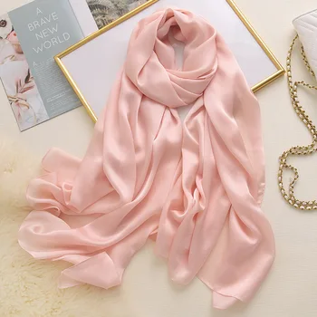 2021 Mode til Kvinder, Ren Silke Tørklæde Kvindelige Luksus Helt Almindelig ensfarvet Foulard Sjaler og Tørklæder Strand Cover-Ups Hijab