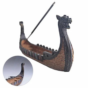 Retro Røgelse Brænder Traditionelle Vikingerne Håndskårne Dragon Boat Røgelse Pind Holder Hjem Indretning