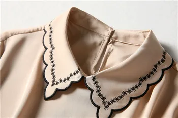 Europæiske og Amerikanske kvinders tøj til foråret med nye 2021 langærmet broderet revers shirt i ensfarvet fashion silke