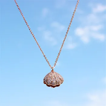 Luksus Kvindelige Shell Vedhæng Halskæde Søde Rose Guld Kæde Crystal Romantisk Lille Perle Halskæde Bryllup