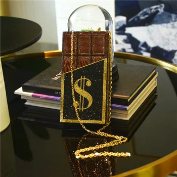 Trendy mode diamant-besat personlighed messenger middag taske rhinestone chokolade dollar taske damer kobling skulder taske