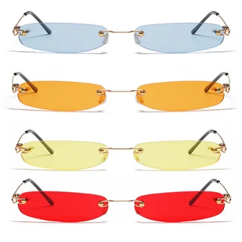 Små Uindfattede Rektangel Solbriller Til Kvinder Unisex Designer Lille Smalle Rammeløse Nuance Sol Briller Nuancer