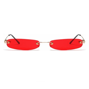 Små Uindfattede Rektangel Solbriller Til Kvinder Unisex Designer Lille Smalle Rammeløse Nuance Sol Briller Nuancer