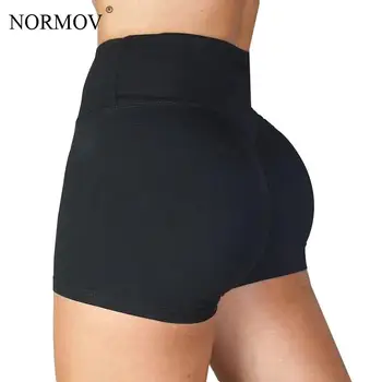 NORMOV Shorts Kvinder Sort Høj Talje Push Up Træning Shorts Kvinder Casual Solid Farve Sommeren Fitness Shorts