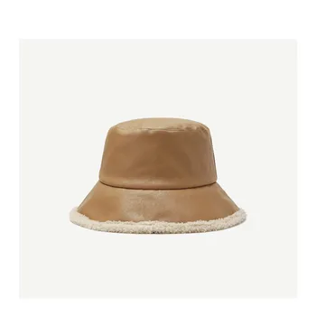 Vinteren Imiteret Læder Bucket Hat Kvinder PU Varm Fløjl Solid Spand Hatte Unisex Fashion Dobbelt-sidet Panama Pels Fisker Caps