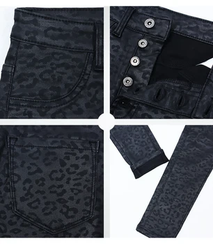 2218 Youaxon EU-Størrelsen Høj Talje Sort Leopard Mønster PU Jeans Kvinde Strække Tynde Denim Jean Bukser Plus Size Jeans Til Kvinder 11294