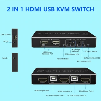 2020 4K-60Hz HDMI 2-Port KVM Switch 4K USB KVM Switch Skifter til Deling af Printer, Mus og Tastatur TV KVM Splitter, HDMI Switch