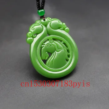 Kinesiske Naturlig Grøn Jade Hest Vedhæng-Dobbelt-sidet Hule Udhugget Charme Smykker Mode Amulet Mænd Kvinder Heldig Gaver 11302