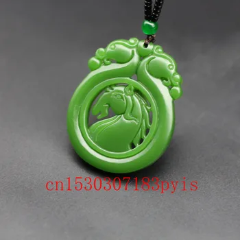 Kinesiske Naturlig Grøn Jade Hest Vedhæng-Dobbelt-sidet Hule Udhugget Charme Smykker Mode Amulet Mænd Kvinder Heldig Gaver