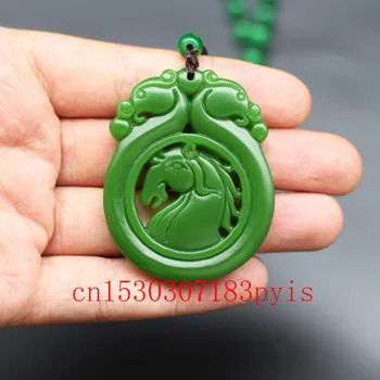 Kinesiske Naturlig Grøn Jade Hest Vedhæng-Dobbelt-sidet Hule Udhugget Charme Smykker Mode Amulet Mænd Kvinder Heldig Gaver