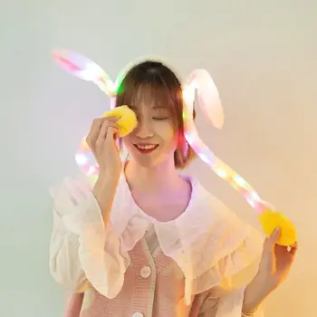 Søde piger-LED lyser Kanin Hårbøjle med Airbag Bevægelige Ører Børn Bunny Lange Bløde Toy Hår Bøjle Part Foto Rekvisitter