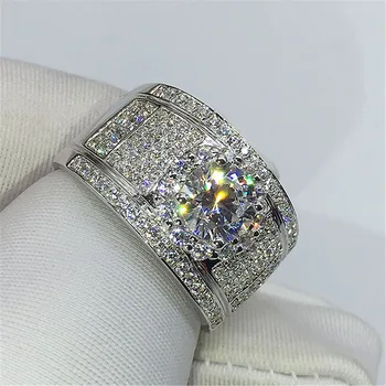 Luksus Mandlige Kvindelige Store Engagement Ring Fashion Sølv Farve Krystal Zircon Sten Ring, Mænd, Kvinder ' s Vintage vielsesringe
