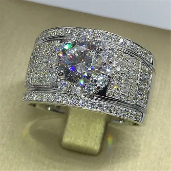 Luksus Mandlige Kvindelige Store Engagement Ring Fashion Sølv Farve Krystal Zircon Sten Ring, Mænd, Kvinder ' s Vintage vielsesringe
