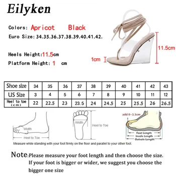 Eilyken Fashion Kvinder Kile Sandaler PVC-Rem Crystal Hæle Platform Gennemsigtig Slagside Plexiglas Jelly Sandaler Sort