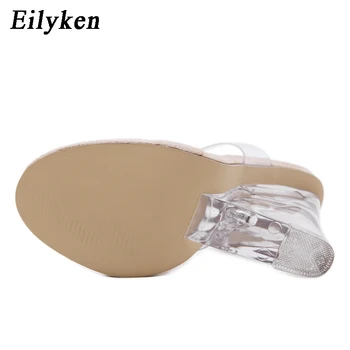 Eilyken Fashion Kvinder Kile Sandaler PVC-Rem Crystal Hæle Platform Gennemsigtig Slagside Plexiglas Jelly Sandaler Sort
