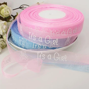 100 M Søde 2,5 cm er Det En Dreng/Pige Organza Bånd Pink/blå Hyaline Chiffon Bære Pakning Fødselsdag, Baby Shower Dekorationer DIY